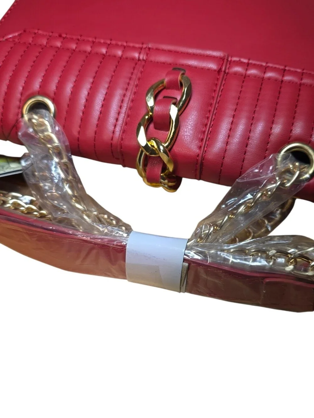 Badgley Mischka Bag Red Quilted Chain-Accent Shoulder Bag Vegan Leather NWT